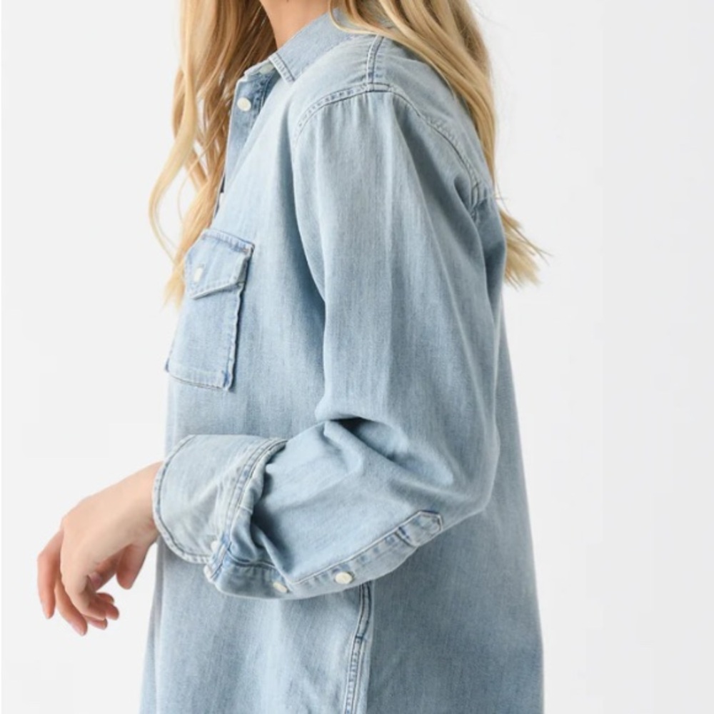 Casual Light Blue Denim Blouse - Picture 3 of 4